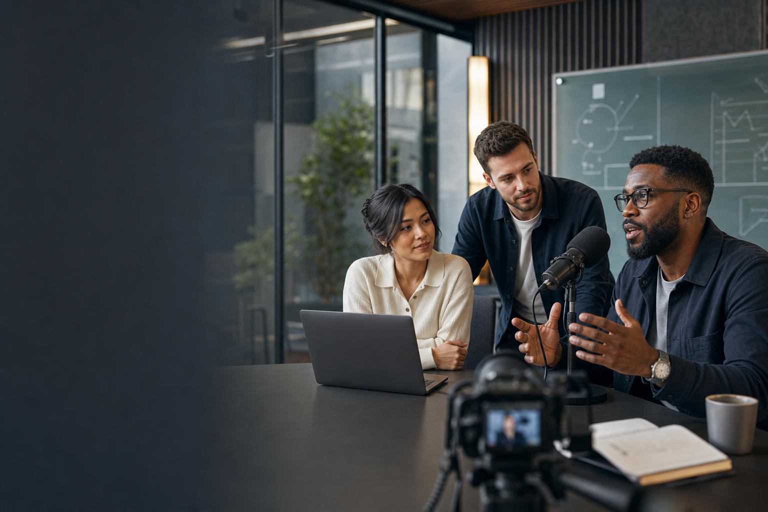 B2B industry creator recording professional content with a SaaS marketing team